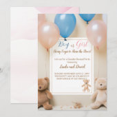 Teddybeer: Roze of Blauw Geslacht onthullen uitnod Kaart (Voorkant / Achterkant)