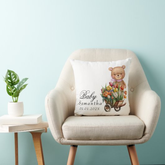 Teddybeer Roze Rustieke Bloemen Kussen (Stoel)