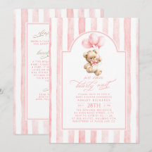Teddybeer Roze Strepen Baby Shower All In One
