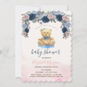 Teddybeer Roze Strepen Baby Shower Kaart (Voorkant)