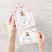 Teddybeer, Roze Strik, Roze Lint, Baby Shower