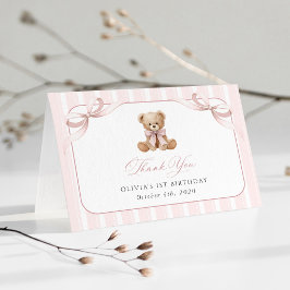 Teddybeer, Roze Strik, Roze Lint, Eerste Verjaarda Bedankkaart