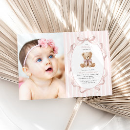 Teddybeer, Roze Strik, Roze Lint, Eerste Verjaarda Kaart