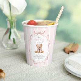 Teddybeer, Roze Strik, Roze Lint, Eerste Verjaarda Papieren Bekers