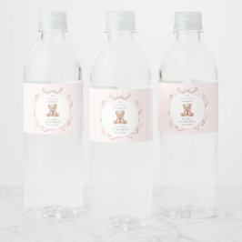 Teddybeer, Roze Strik, Roze Lint, Eerste Verjaarda Waterfles Etiket
