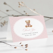 Teddybeer, Roze Strik, Roze Stippen, Baby Shower