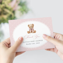Teddybeer, Roze Strik, Roze Stippen, Baby Shower