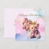 Teddybeer Roze Strikte Gouden Kroon Gefeliciteerd  (Voorkant / Achterkant)