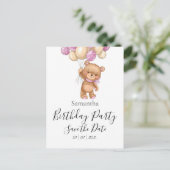 Teddybeer Roze Verjaardagsfeestje Bewaar de datum Briefkaart (Staand voorkant)