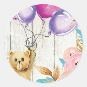 Teddybeer rustiek ronde sticker (Voorkant)