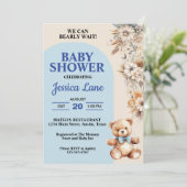 Teddybeer  Rustieke Bloemen Jongen Baby shower Kaart (Staand voorkant)