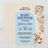 Teddybeer  Rustieke Bloemen Jongen Baby shower Kaart (Voorkant / Achterkant)