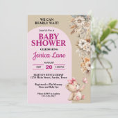 Teddybeer  rustieke bloemen meisje Baby shower Kaart (Staand voorkant)