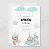 Teddybeer Sage Blue Beary eerste verjaardag Kaart (Voorkant)