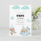 Teddybeer Sage Blue Beary eerste verjaardag Kaart (Staand voorkant)
