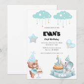 Teddybeer Sage Blue Beary eerste verjaardag Kaart (Voorkant / Achterkant)