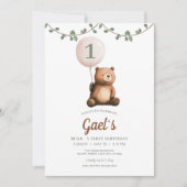 Teddybeer Sage Green eerste verjaardagsfeestje Kaart (Voorkant)