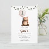 Teddybeer Sage Green eerste verjaardagsfeestje Kaart (Staand voorkant)