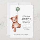 Teddybeer Sage Green eerste verjaardagsfeestje Kaart (Voorkant)