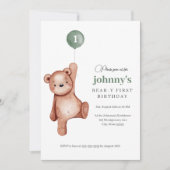 Teddybeer Sage Green eerste verjaardagsfeestje Kaart (Voorkant)
