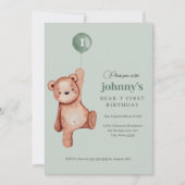 Teddybeer Sage Green eerste verjaardagsfeestje Kaart (Voorkant)