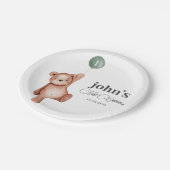 Teddybeer Sage Green eerste verjaardagsfeestje Papieren Bordje (Gekanteld)