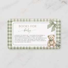 Teddybeer Saliegroen Geruit Boeken voor Babyfeestj Informatiekaartje