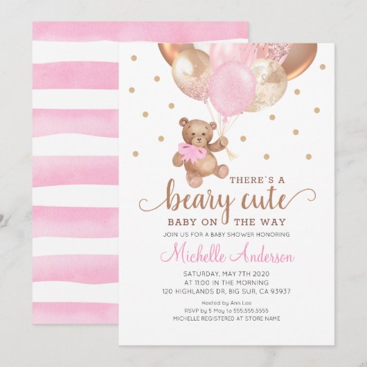 Teddybeer Schattig Baby Shower Uitnodiging (Voorkant / Achterkant)