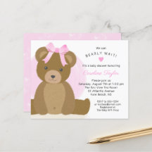 Teddybeer schattig roze strik baby meisje douche u