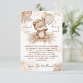 Teddybeer Schattige Beige Pampas Baby shower Bedankkaart (Staand voorkant)