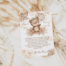 Teddybeer Schattige Beige Pampas Baby shower Bedankkaart
