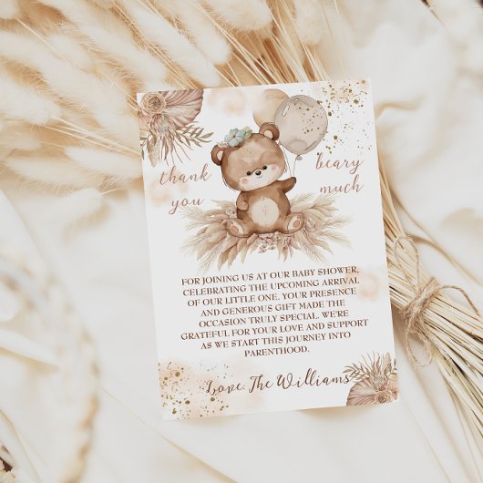 Teddybeer Schattige Beige Pampas Baby shower Bedankkaart