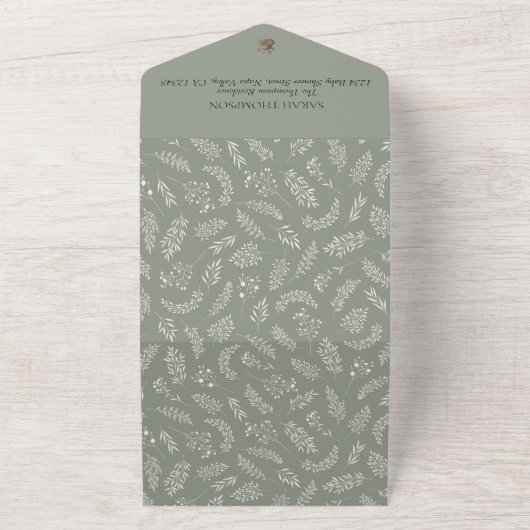 Teddybeer Schattige genderneutraal Baby Baby showe All In One Uitnodiging (Buitenkant)