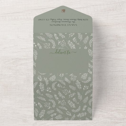 Teddybeer Schattige genderneutraal Baby Baby showe All In One Uitnodiging (Buitenkant)