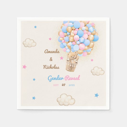 Teddybeer Schattige Geslacht onthullen roze blauw Servet (Voorkant)