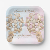 Teddybeer Schattige Roze en Blauw Baby Reveal Papieren Bordje (Voorkant)