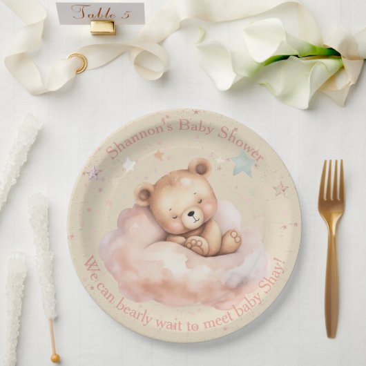 Teddybeer slaapt in het Baby shower Papieren Bordje (Huwelijk)
