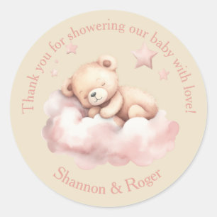 Teddybeer slaapt op een Cloud Shower Favorieten Ronde Sticker