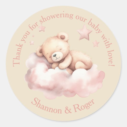 Teddybeer slaapt op een Cloud Shower Favorieten Ronde Sticker (Voorkant)
