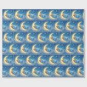 Teddybeer slaapt op een maan cadeaupapier (Vlak)