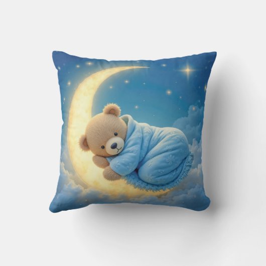Teddybeer slaapt op een maan kussen (Achterkant)