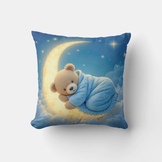 Teddybeer slaapt op een maan kussen (Voorkant)