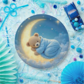 Teddybeer slaapt op een maan papieren bordje (Feest)