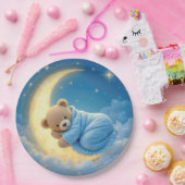 Teddybeer slaapt op een maan papieren bordje (Feest)