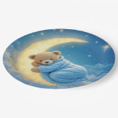 Teddybeer slaapt op een maan papieren bordje (Gekanteld)