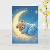 Teddybeer slaapt op een maansikkel kaart (Gele Bloem)