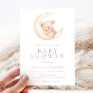 Teddybeer slaapt op het roze Baby shower Kaart