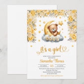 Teddybeer slapend geel bloemenmeisje baby shower kaart (Voorkant / Achterkant)