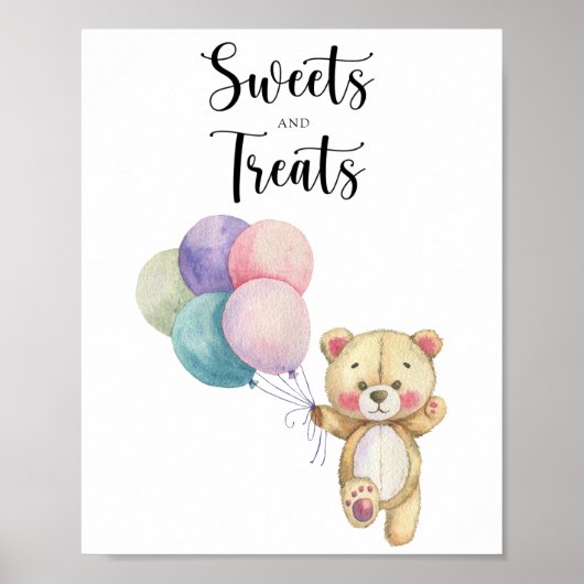 Teddybeer - snoep en behandelt baby shower poster (Voorkant)
