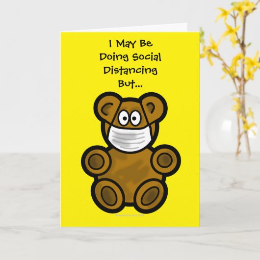 Teddybeer sociaal distantiëren Wenskaart Kaart (Gele Bloem)